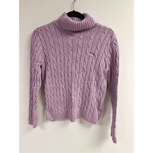 Chaps Womens Pullover Knitted Mock neck Sweater Purple Medium 100% Cotton - Picture 1 of 4